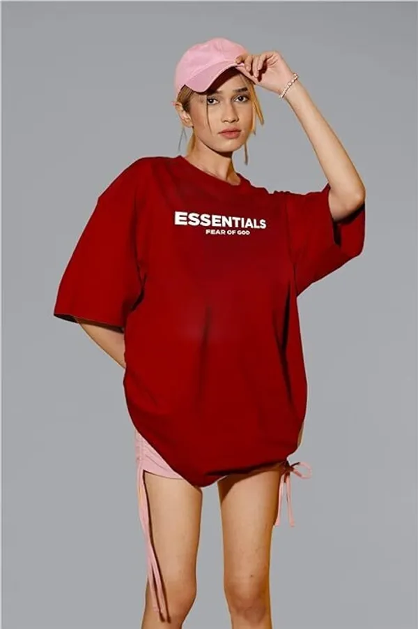 Maroon_Cotton_Blend_Typography_&_Printed_T-Shirt_For_Women