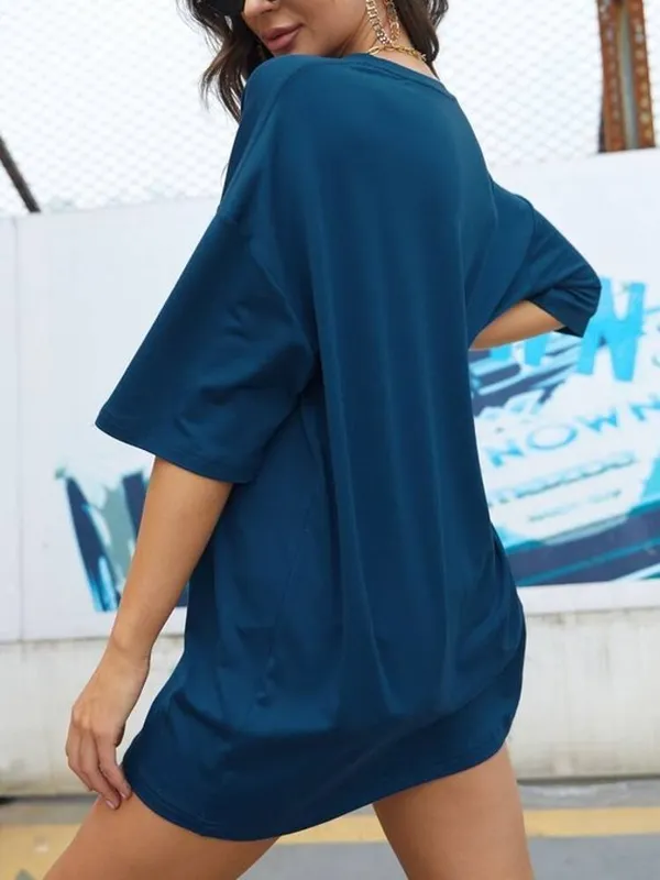 Blue_Cotton_Blend_Solid_T-Shirt_For_Women