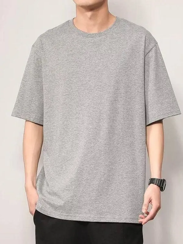 Grey_Cotton_Blend_Solid_T-Shirt_For_Men