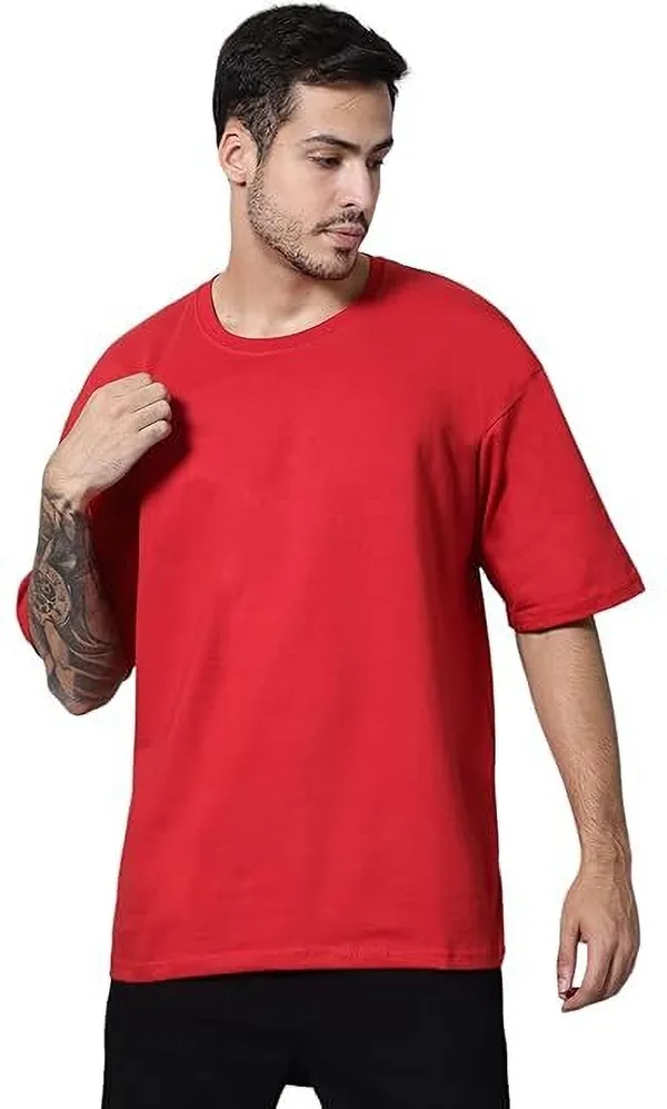 Red_Cotton_Blend_Solid_T-Shirt_For_Men