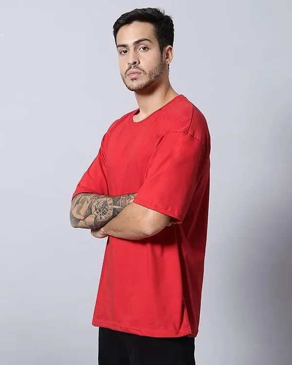 Red_Cotton_Blend_Solid_T-Shirt_For_Men