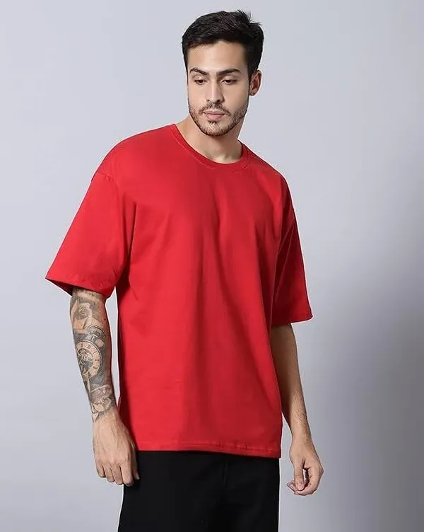 Red_Cotton_Blend_Solid_T-Shirt_For_Men