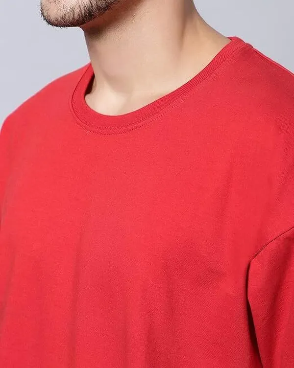 Red_Cotton_Blend_Solid_T-Shirt_For_Men