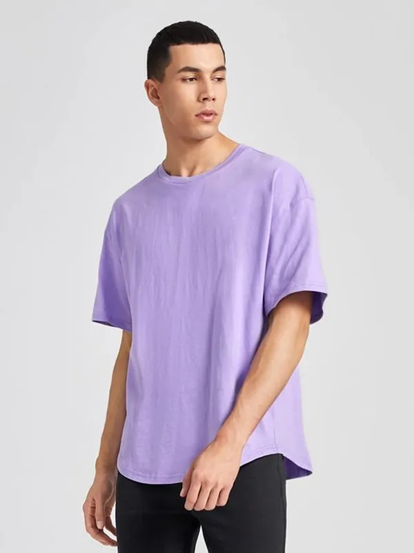 Purple_Cotton_Blend_Solid_T-Shirt_For_Men
