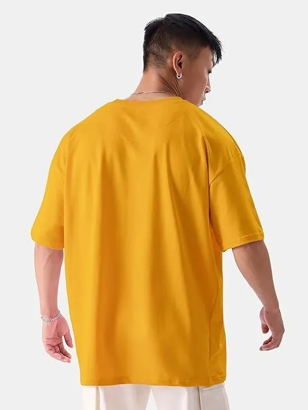 Yellow_Cotton_Blend_Solid_T-Shirt_For_Men