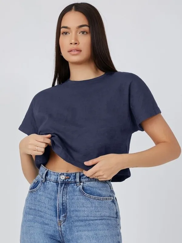 Dark_Blue_Cotton_Blend_Solid_Crop_Top_For_Women