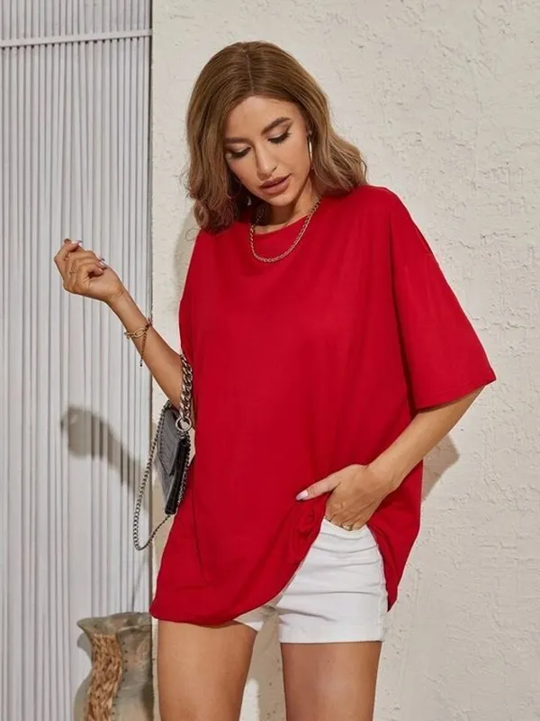 Pack_of_2_Red_Cotton_Blend_Solid_T-Shirt_For_Couple