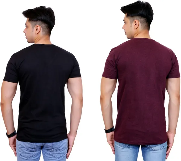 Pack_of_2_Black_&_Maroon_Cotton_Blend_Solid_T-Shirt_For_Men