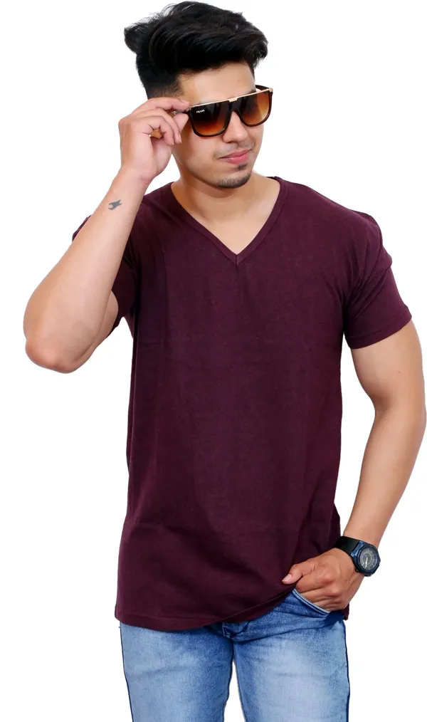 Pack_of_2_Black_&_Maroon_Cotton_Blend_Solid_T-Shirt_For_Men