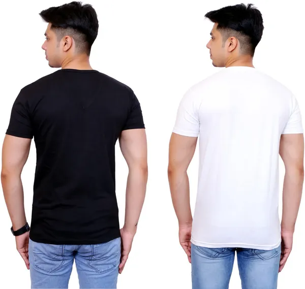 Pack_of_2_Black_&_White_Cotton_Blend_Solid_T-Shirt_For_Men