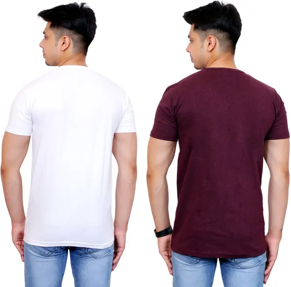 Pack_of_2_Maroon_&_White_Cotton_Blend_Solid_T-Shirt_For_Men