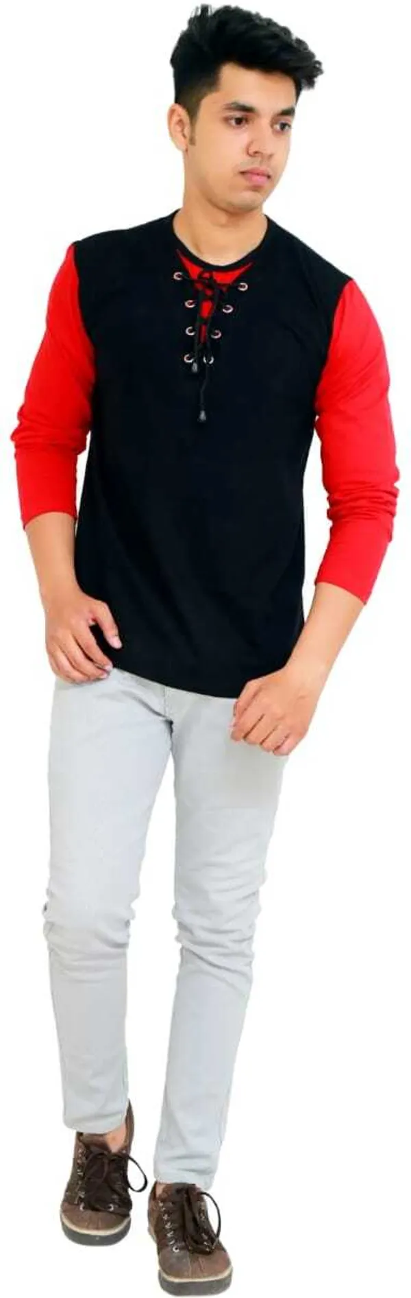 Pack_of_2_Black_&_Red_Cotton_Blend_Solid_T-Shirt_For_Men