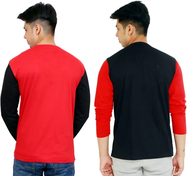 Pack_of_2_Black_&_Red_Cotton_Blend_Solid_T-Shirt_For_Men