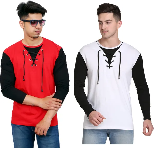 Pack_of_2_Red_&_White_Cotton_Blend_Solid_T-Shirt_For_Men