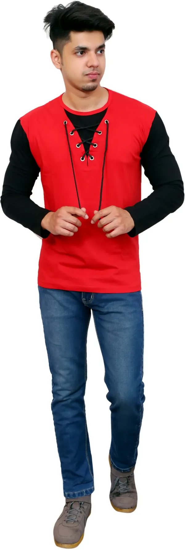 Pack_of_2_Red_&_White_Cotton_Blend_Solid_T-Shirt_For_Men
