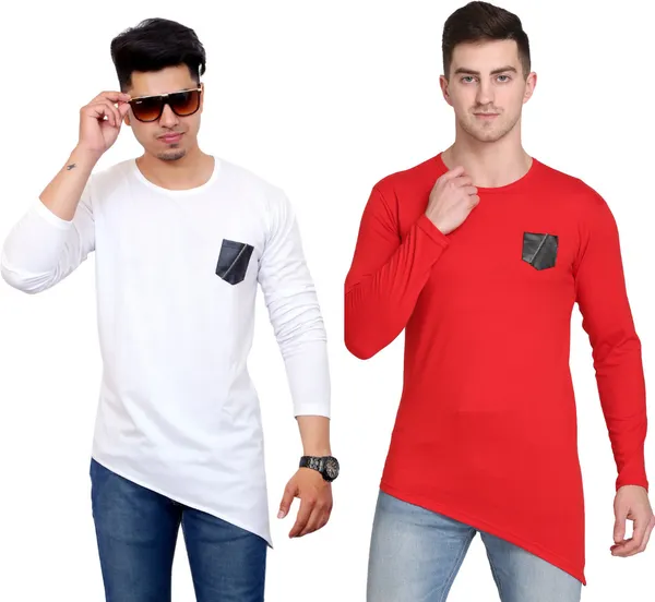 Pack_of_2_Red_&_White_Cotton_Blend_Solid_T-Shirt_For_Men