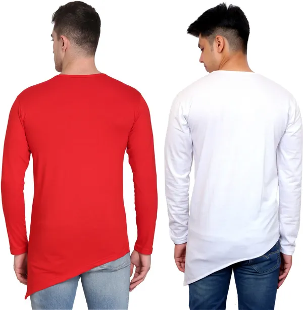 Pack_of_2_Red_&_White_Cotton_Blend_Solid_T-Shirt_For_Men
