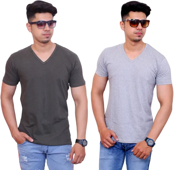 Pack_of_2_Grey_Cotton_Blend_Solid_T-Shirt_For_Men