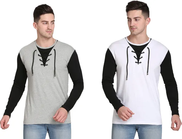 Pack_of_2_White_&_Grey_Cotton_Blend_Colorblock_T-Shirt_For_Men