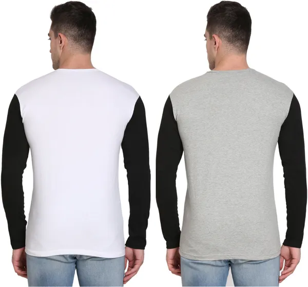 Pack_of_2_White_&_Grey_Cotton_Blend_Colorblock_T-Shirt_For_Men