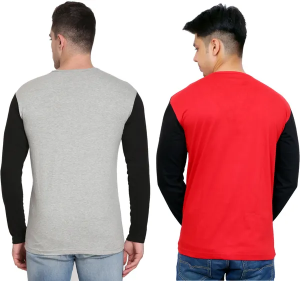 Pack_of_2_Red_&_Grey_Cotton_Blend_Solid_T-Shirt_For_Men