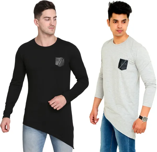 Pack_of_2_Grey_&_Black_Cotton_Blend_Solid_T-Shirt_For_Men