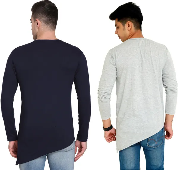 Pack_of_2_Grey_&_Black_Cotton_Blend_Solid_T-Shirt_For_Men