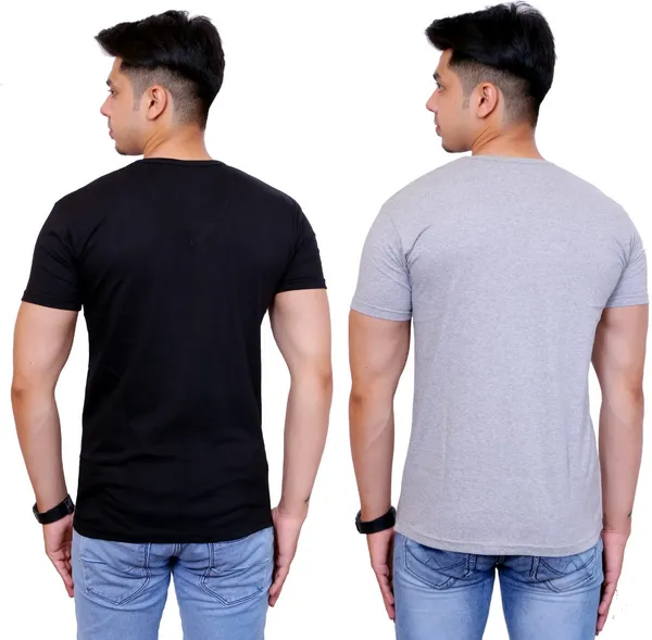 Pack_of_2_Black_&_Grey_Cotton_Blend_Solid_T-Shirt_For_Men