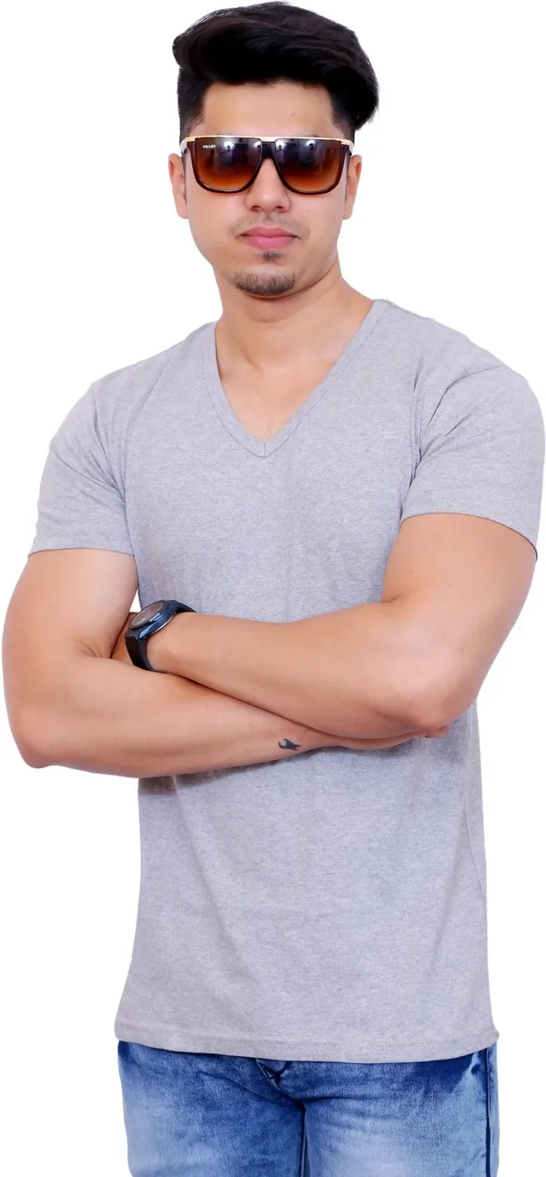Pack_of_2_Black_&_Grey_Cotton_Blend_Solid_T-Shirt_For_Men
