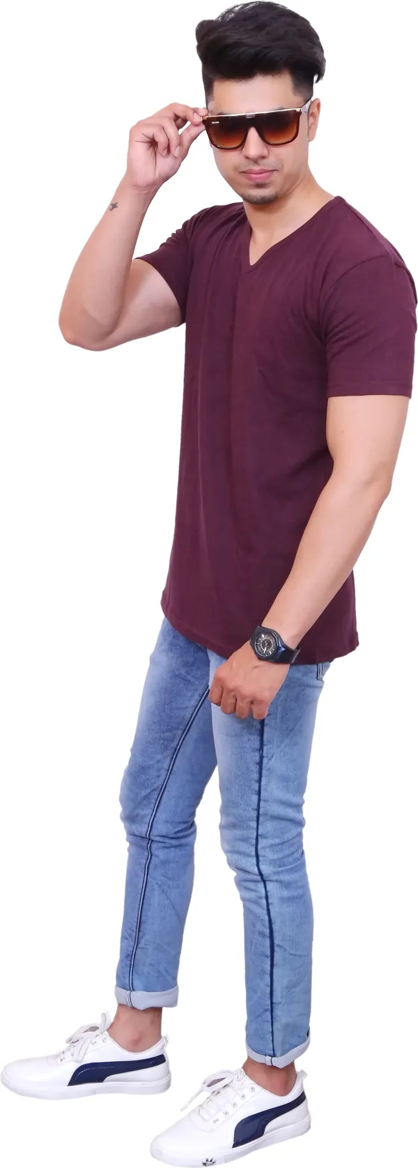 Pack_of_2_Maroon_&_Grey_Cotton_Blend_Solid_T-Shirt_For_Men