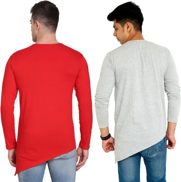 Pack_of_2_Red_&_Grey_Cotton_Blend_Solid_T-Shirt_For_Men