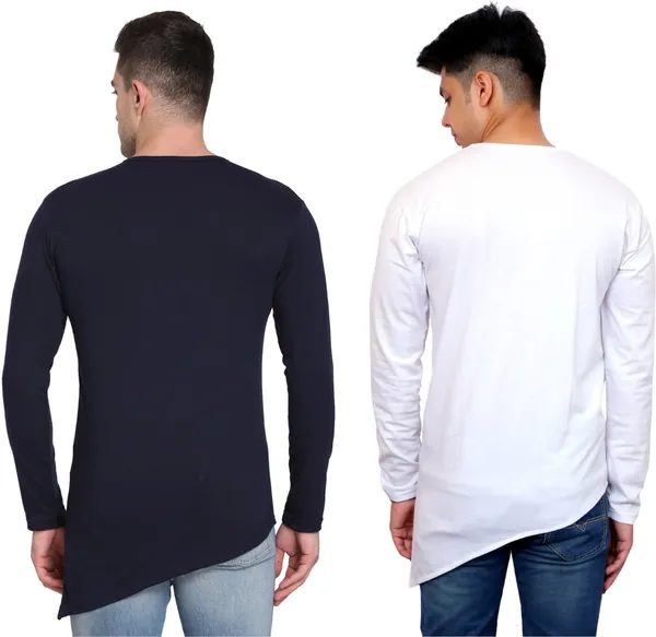 Pack_of_2_White_&_Dark_Blue_Cotton_Blend_Solid_T-Shirt_For_Men
