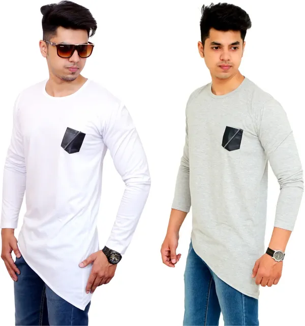 Pack_of_2_White_&_Grey_Cotton_Blend_Solid_T-Shirt_For_Men