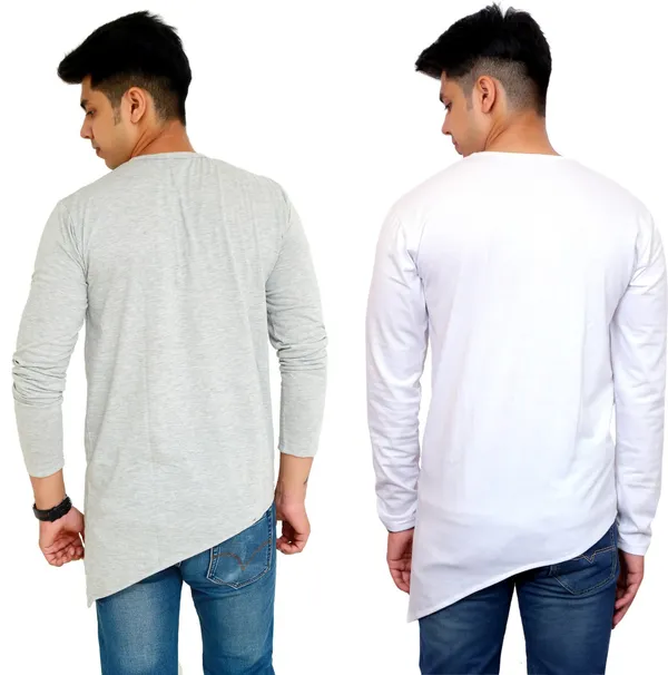 Pack_of_2_White_&_Grey_Cotton_Blend_Solid_T-Shirt_For_Men