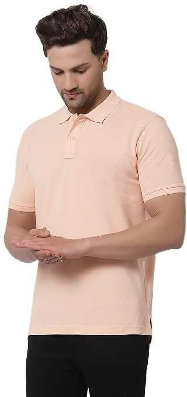 Peach_Cotton_Blend_Solid_T-Shirt_For_Men