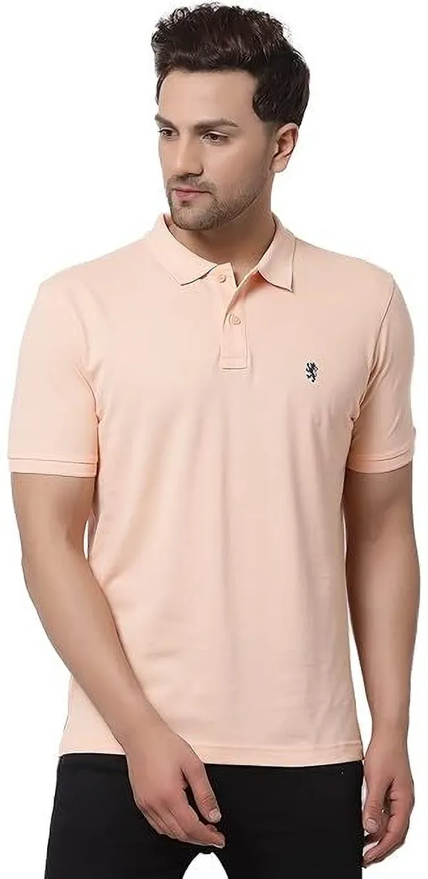 Peach_Cotton_Blend_Solid_T-Shirt_For_Men