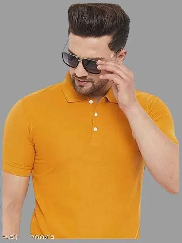 Mustard_Yellow_Cotton_Blend_Solid_T-Shirt_For_Men