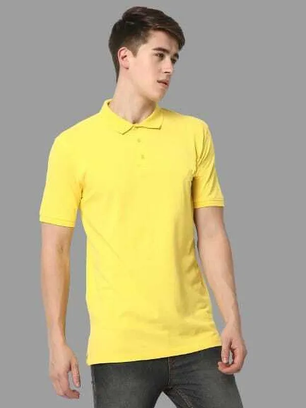Yellow_Cotton_Blend_Solid_T-Shirt_For_Men