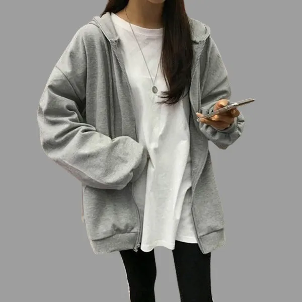 Grey_Fleece_Blend_Solid_Sweatshirt_For_Women