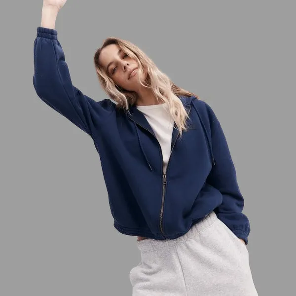 Blue_Fleece_Solid_Sweatshirt_For_Women