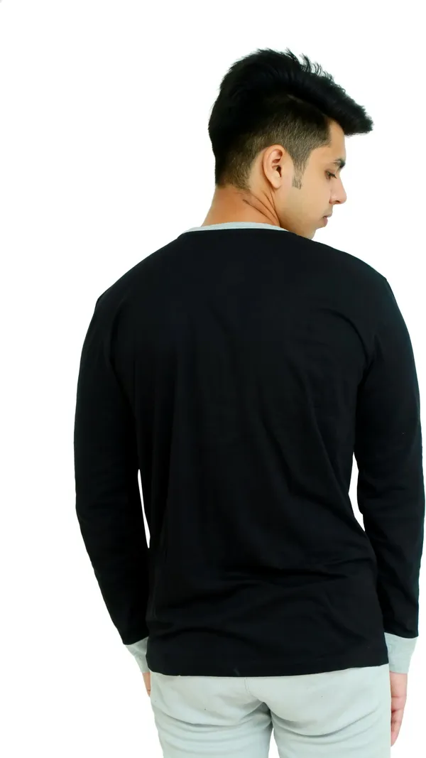 Black_&_Grey_Cotton_Blend_Colorblock_T-Shirt_For_Men