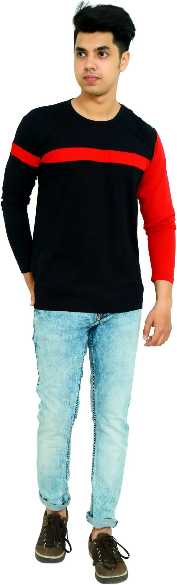 Red_&_Black_Cotton_Blend_Colorblock_T-Shirt_For_Men
