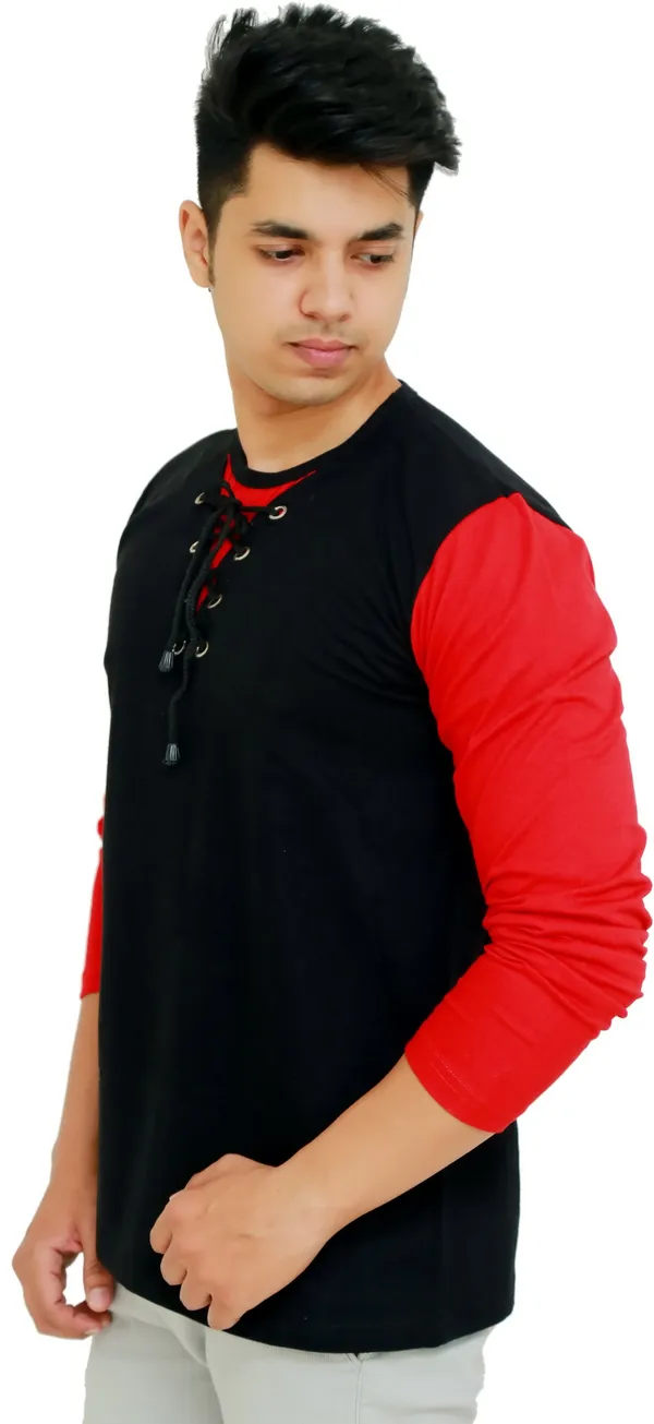 Red_&_Black_Cotton_Blend_Colorblock_T-Shirt_For_Men