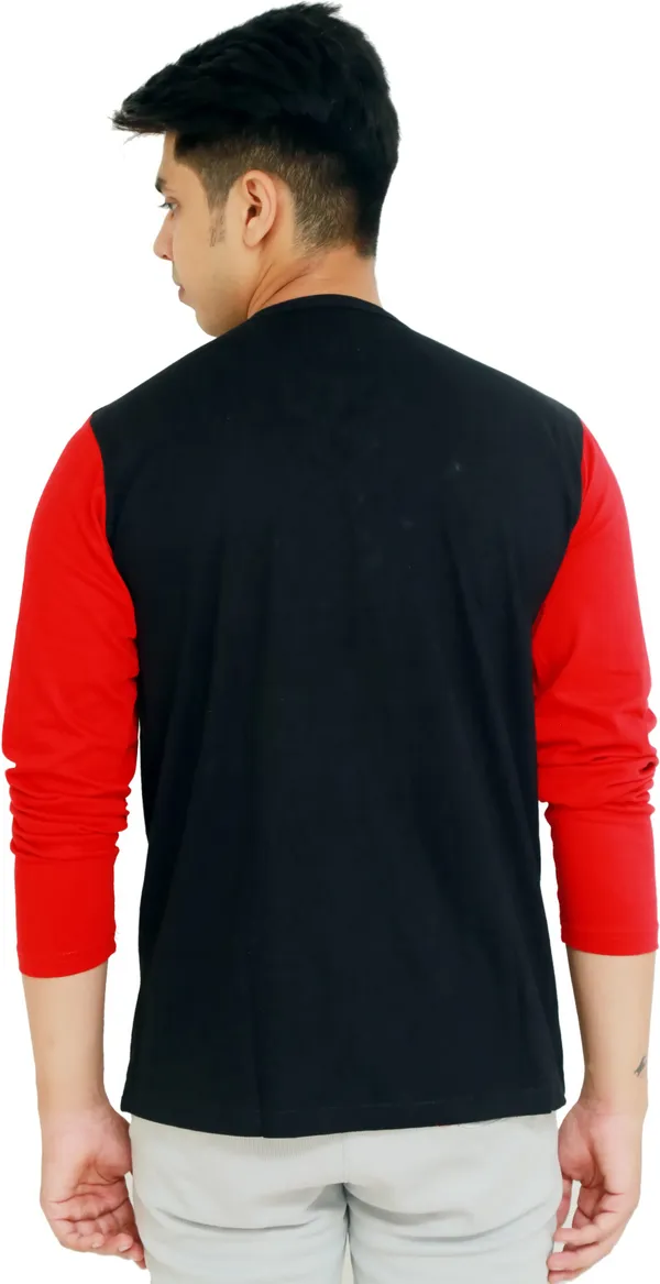 Red_&_Black_Cotton_Blend_Colorblock_T-Shirt_For_Men