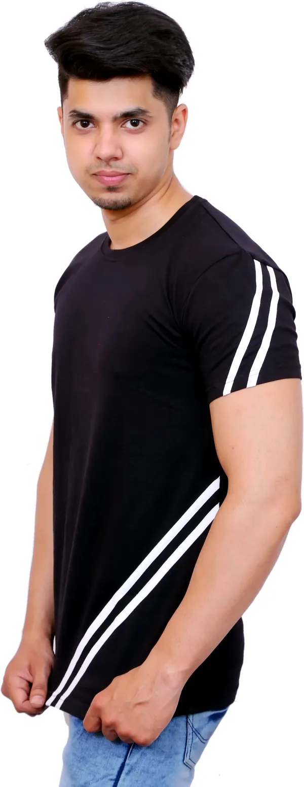 White_&_Black_Cotton_Blend_Colorblock_T-Shirt_For_Men