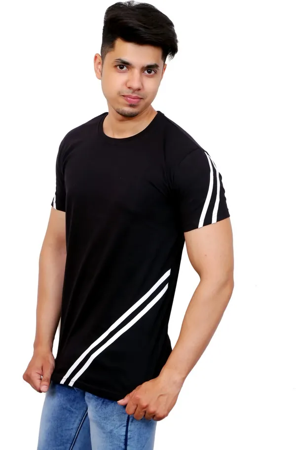 White_&_Black_Cotton_Blend_Colorblock_T-Shirt_For_Men