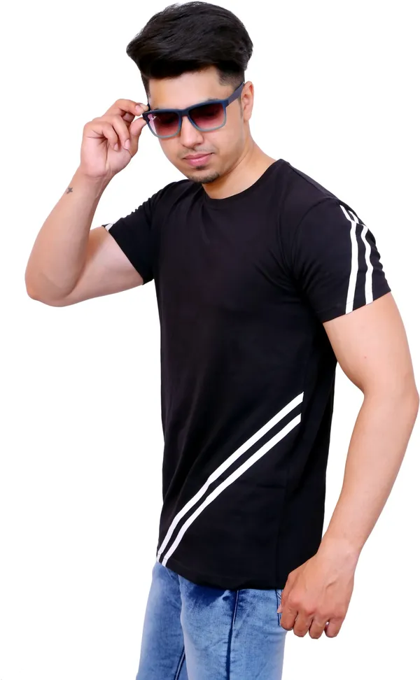 White_&_Black_Cotton_Blend_Colorblock_T-Shirt_For_Men