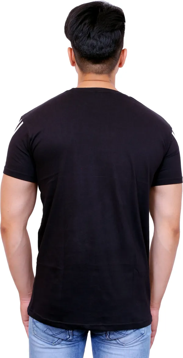 White_&_Black_Cotton_Blend_Colorblock_T-Shirt_For_Men