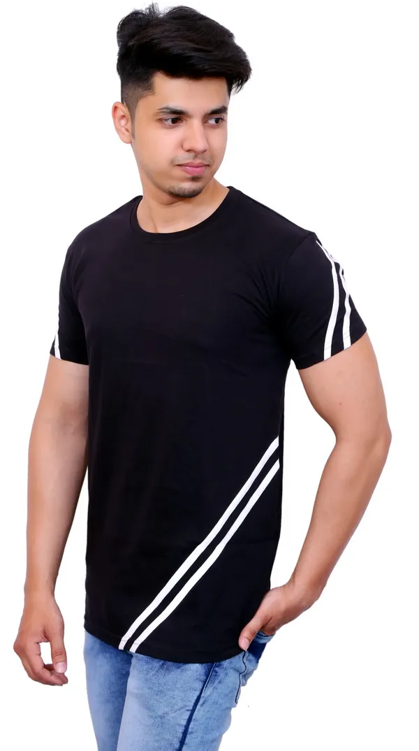 White_&_Black_Cotton_Blend_Colorblock_T-Shirt_For_Men