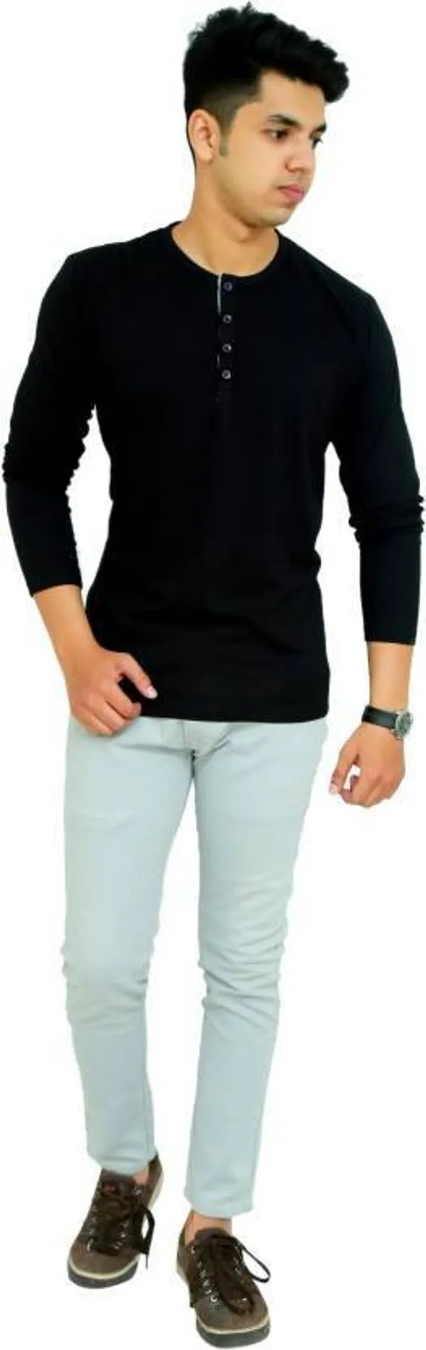 Dark_Green_Cotton_Blend_Solid_T-Shirt_For_Men